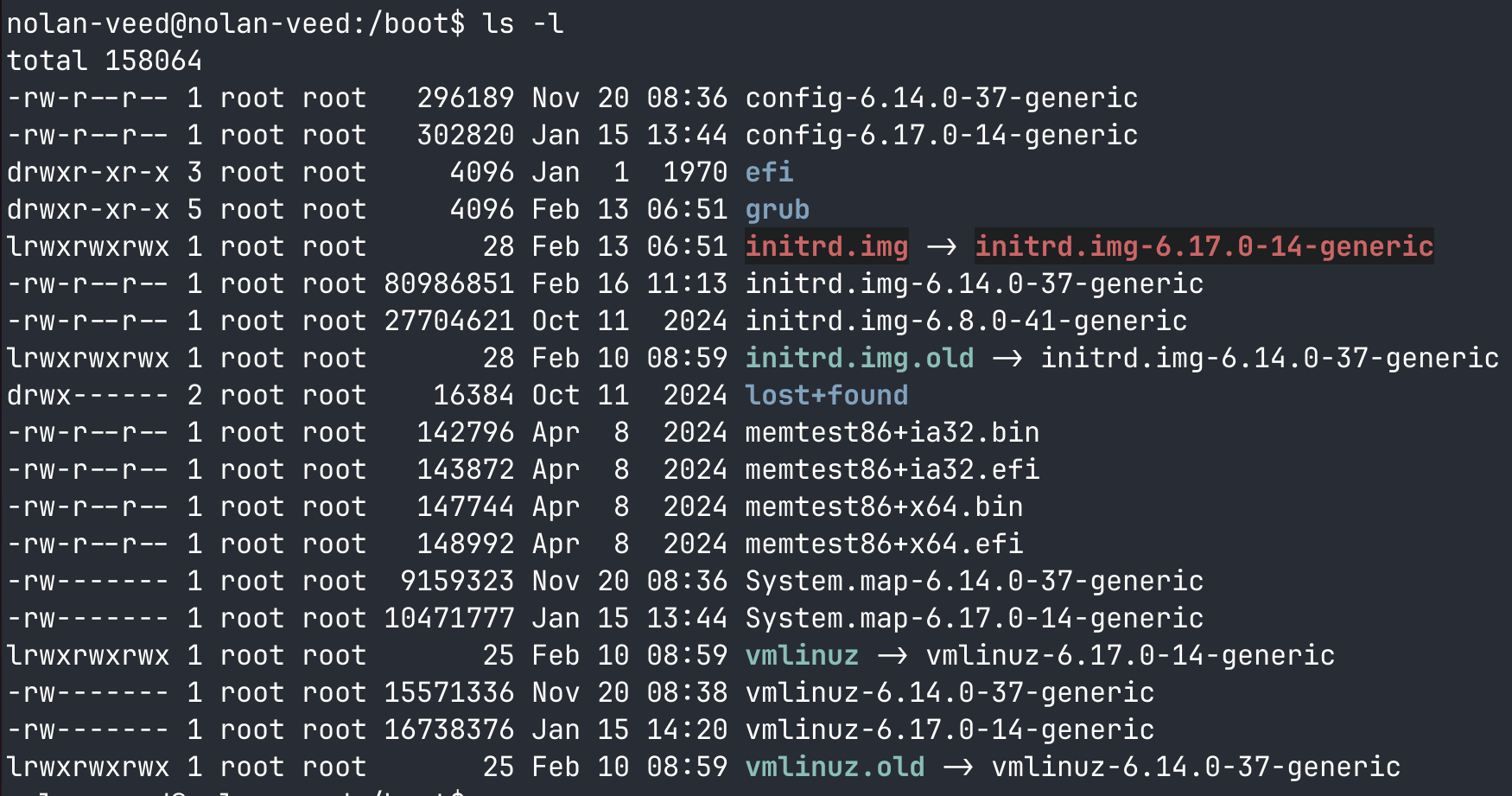 A screenshot of the /boot dir.